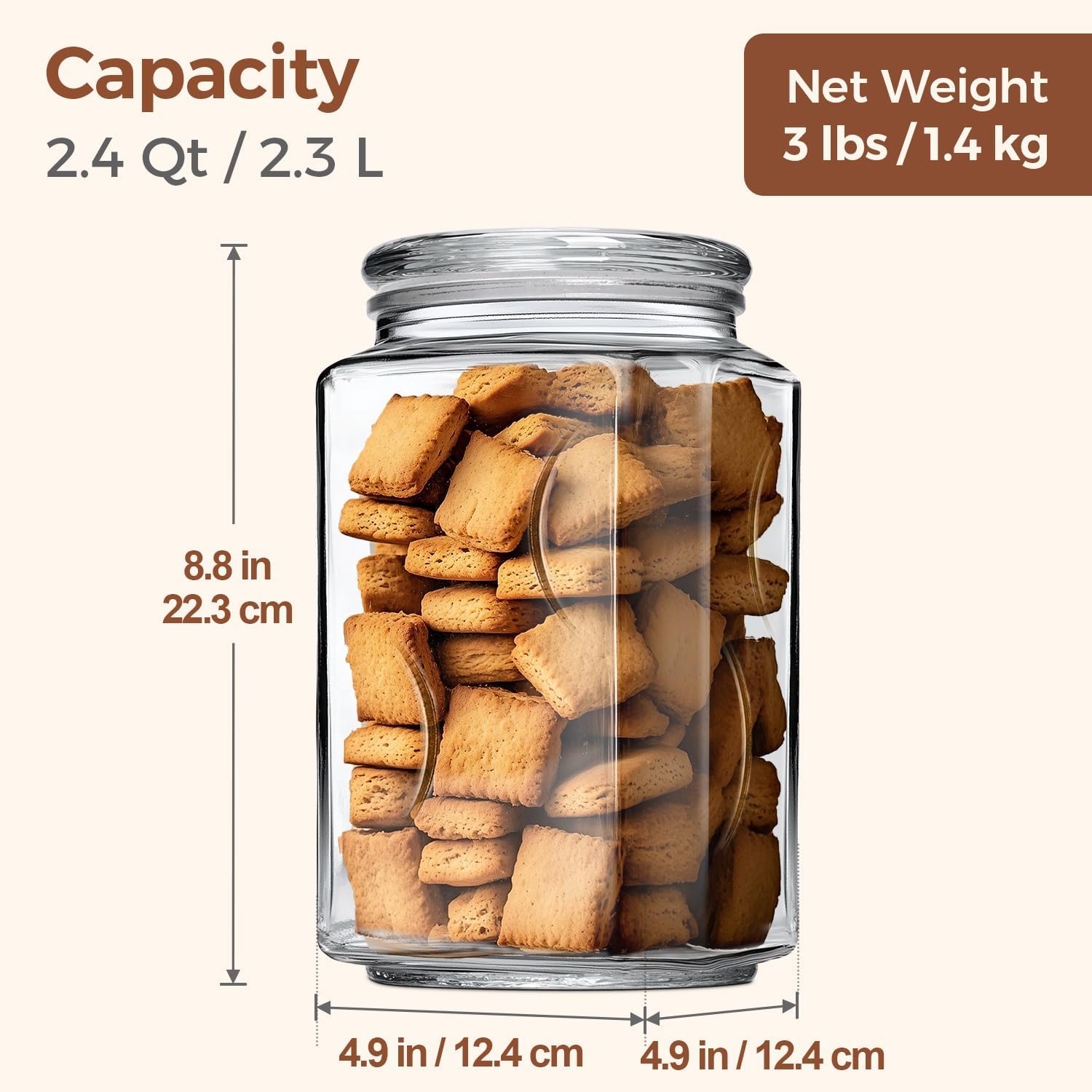 ComSaf 78 oz Glass Jars with Lids, 2.4 QT Large Glass Food Storage Containers with Lids, Tall Flour Sugar Storage Containers, Half Gallon Jar Wide Mouth for Kitchen Storage, large cookie jar - Image 2