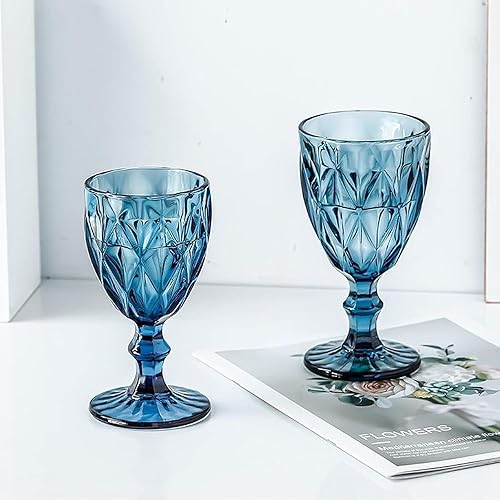 Miniatura 4 de Juego de 8 copas de cristal vintage, vasos de agua en relieve de 8 onzas, vasos únicos para bodas y celebraciones (juego de 8)