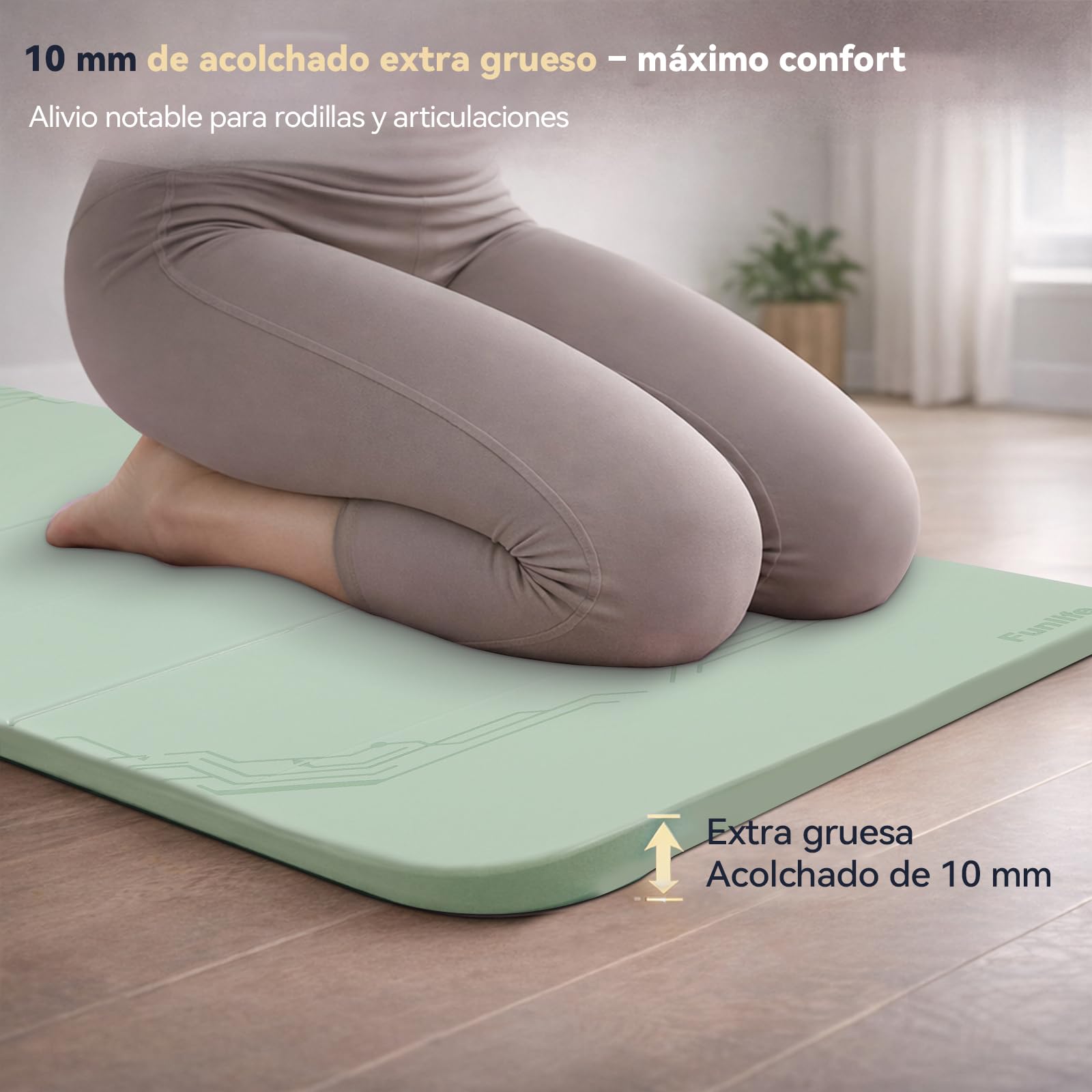 FunLife Esterilla de yoga XXL 190 × 66 cm – 10 mm plegable | Extra grueso y antideslizante. Ideal para yoga, pilates, gimnasia, así como entrenamiento en casa, en el gimnasio o al aire