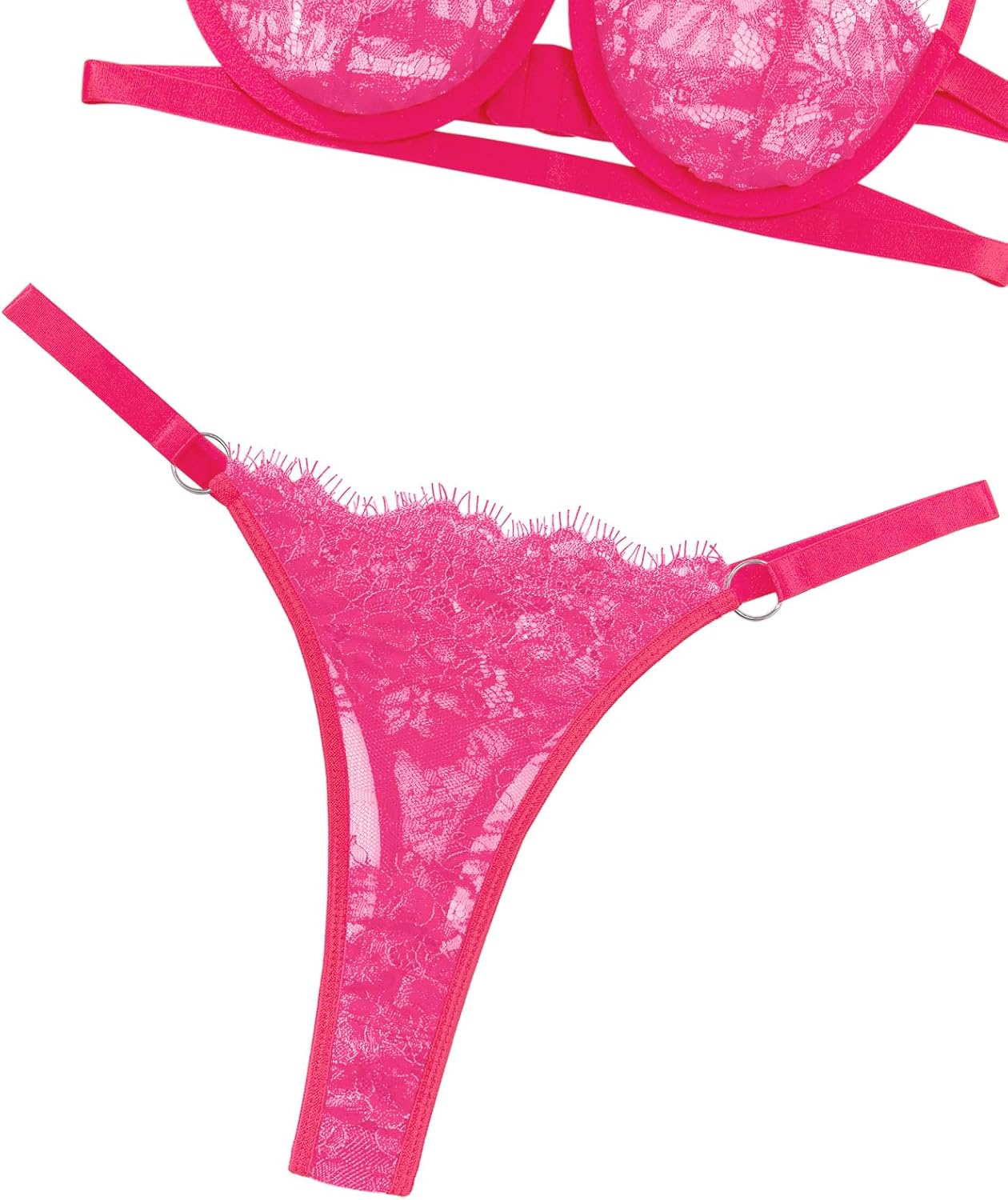 Lilosy Sexy Eyelash Underwire Floral Lace Sheer O Ring Linked Cutout Lingerie Set - Image 6