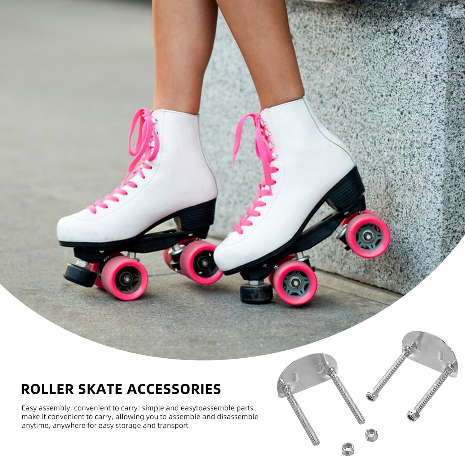 STOBAZA 4pcs Universal Roller Skate Plate Accessories Double Row Skate Base Bracket with Rear Semi-Circular Washer and Nut 50mm for Men Women Roller Skating Repair