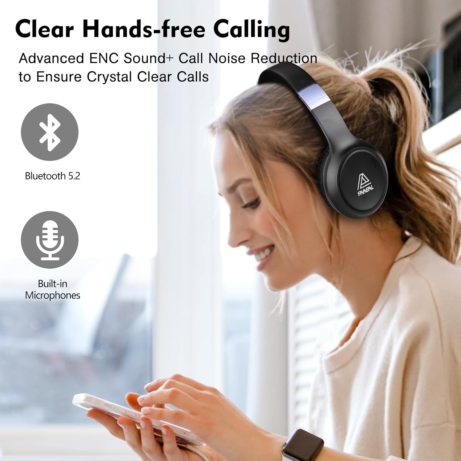 FAAEAL Bluetooth Noise-canceling Headphones Over Ear,68 Hours Playtime Wireless Headphones with Mic,Foldable Lightweight Headset with Deep Bass,HiFi Stereo Sound for Travel Work Cellphone(Black New) - Image 4