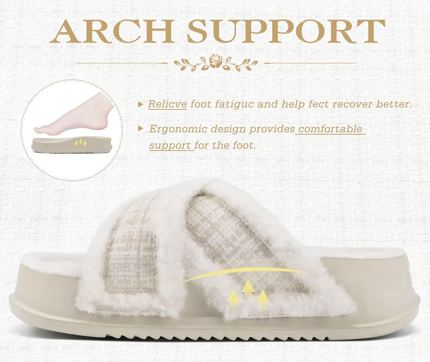 KuaiLu Women's Fuzzy Cross Band Platform Slippers Furry Faux Fur Comfortable Arch Support Open Toe Slides for Indoor Outdoor
