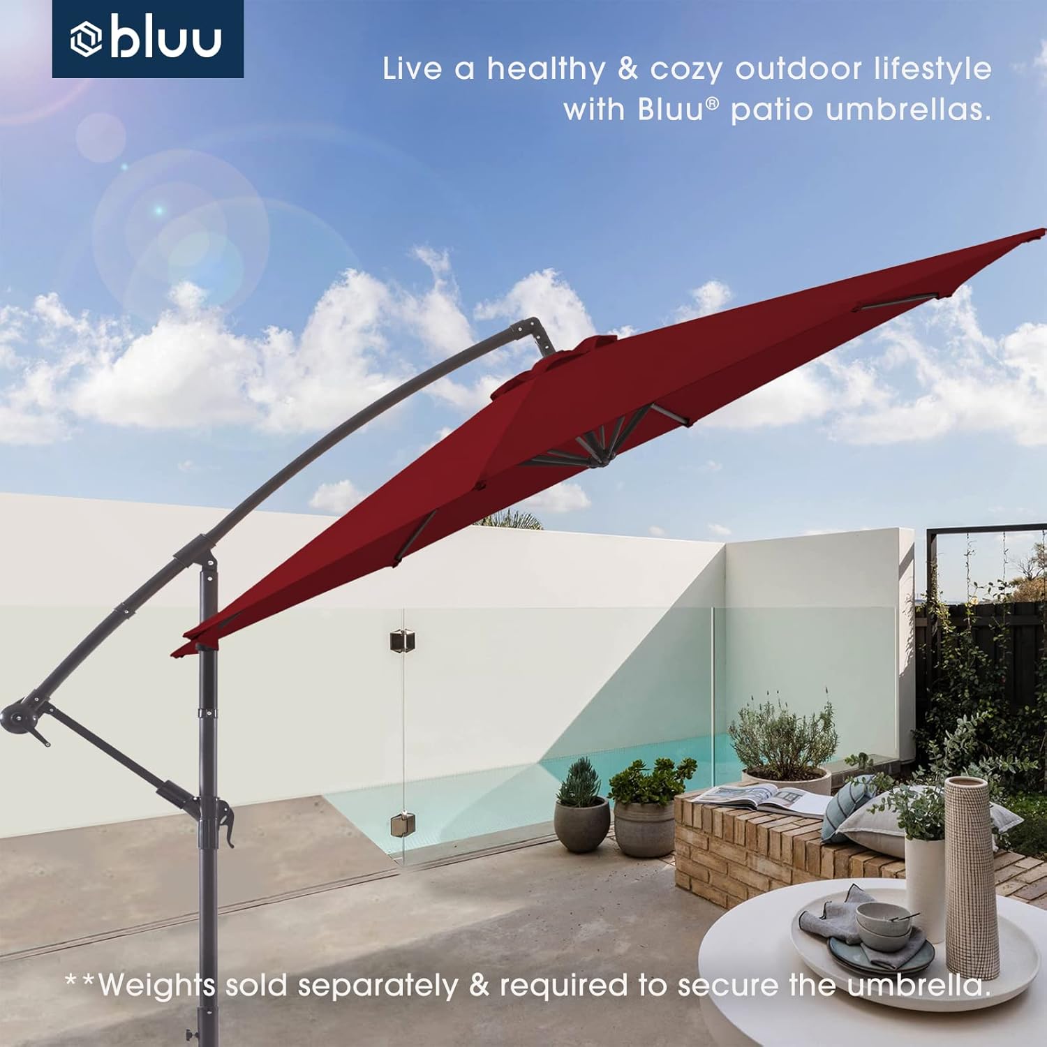 WUFF Bluu 10ft Patio Offset Umbrella Cantilever Umbrella Hanging Market Umbrella