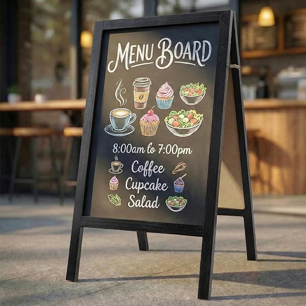 TEAKMAMA Extra Large Wooden 40x22 Chalkboard, Double-Sided Sidewalk A Frame Chalkboard Sign, Sturdy Sandwich Board for R