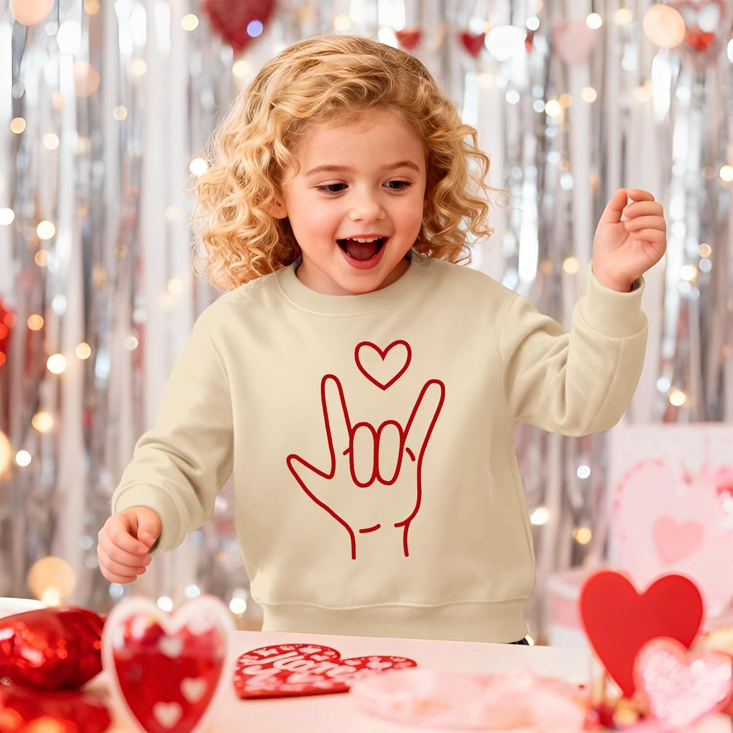 Toddler Baby Boy Girl Valentines Sweatshirt Red Love Heart Gesture Shirt Holiday Outfit Long Sleeve Tops Clothes - Image 3