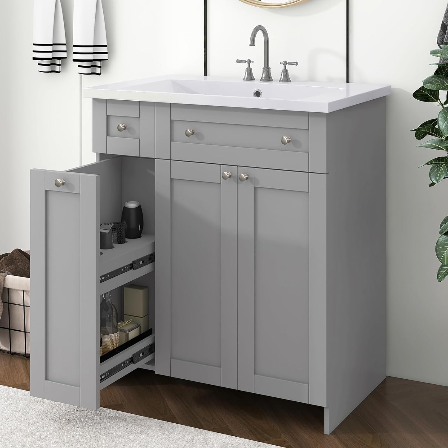 Rayblow 30 Inch Bathroom Vanity with Single Sink in Grey