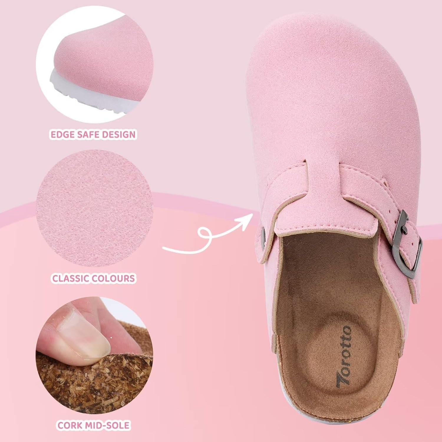 Torotto Kids Suede Clogs Cork Footbed Toddler Slippers with Arch Support & Adjustable Straps for Boys Girls Indoor & Outdoor - Image 5