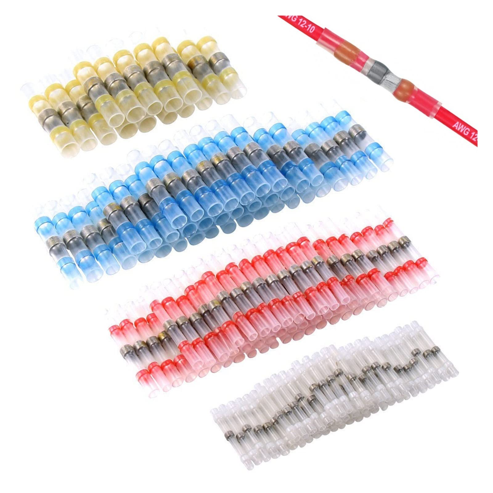 VOREAL Conectores de Cable a Tope termorretráctiles de 1000/500 Uds., terminales de Sellado de Soldadura Impermeables de Cobre estañado, Empalme de Manga de contracción térmica Leisurely (Color : BLU