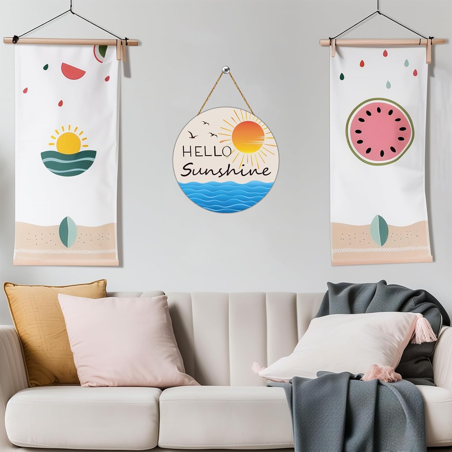 Summer Decorations for Home Summer Door Decor Hello Sunshine Door Sign Sea Sun Hanging Plaque Pool Decorations Wooden Front Door Hanger Hanging Sign for Office Porch Wall Indoor Home Decor(Blue)