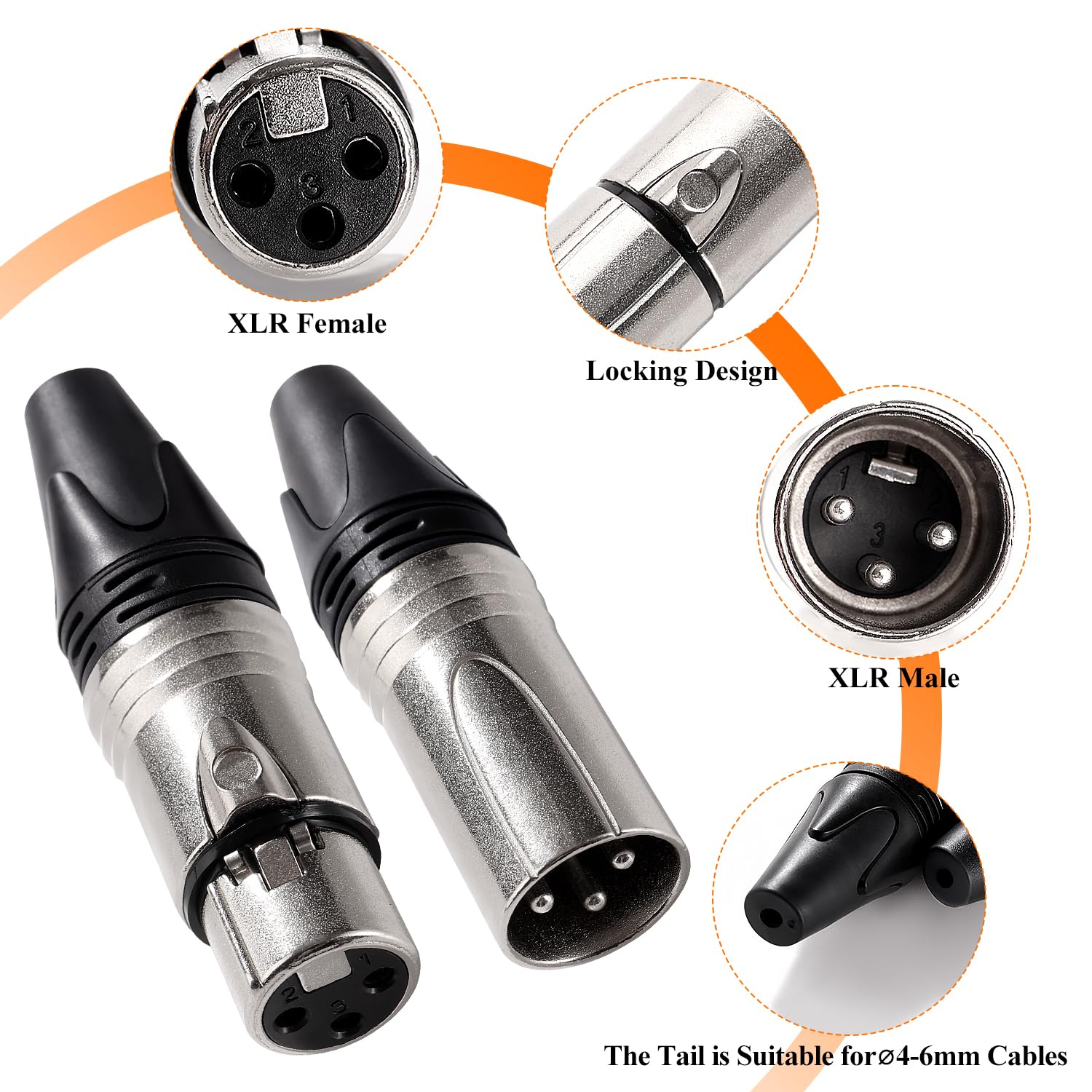 KUOQIY 2 works 3 Pin XLR Connector, 3 Pin XLR Cable Connector Male and Female, Mic Audio Socket - Image 3