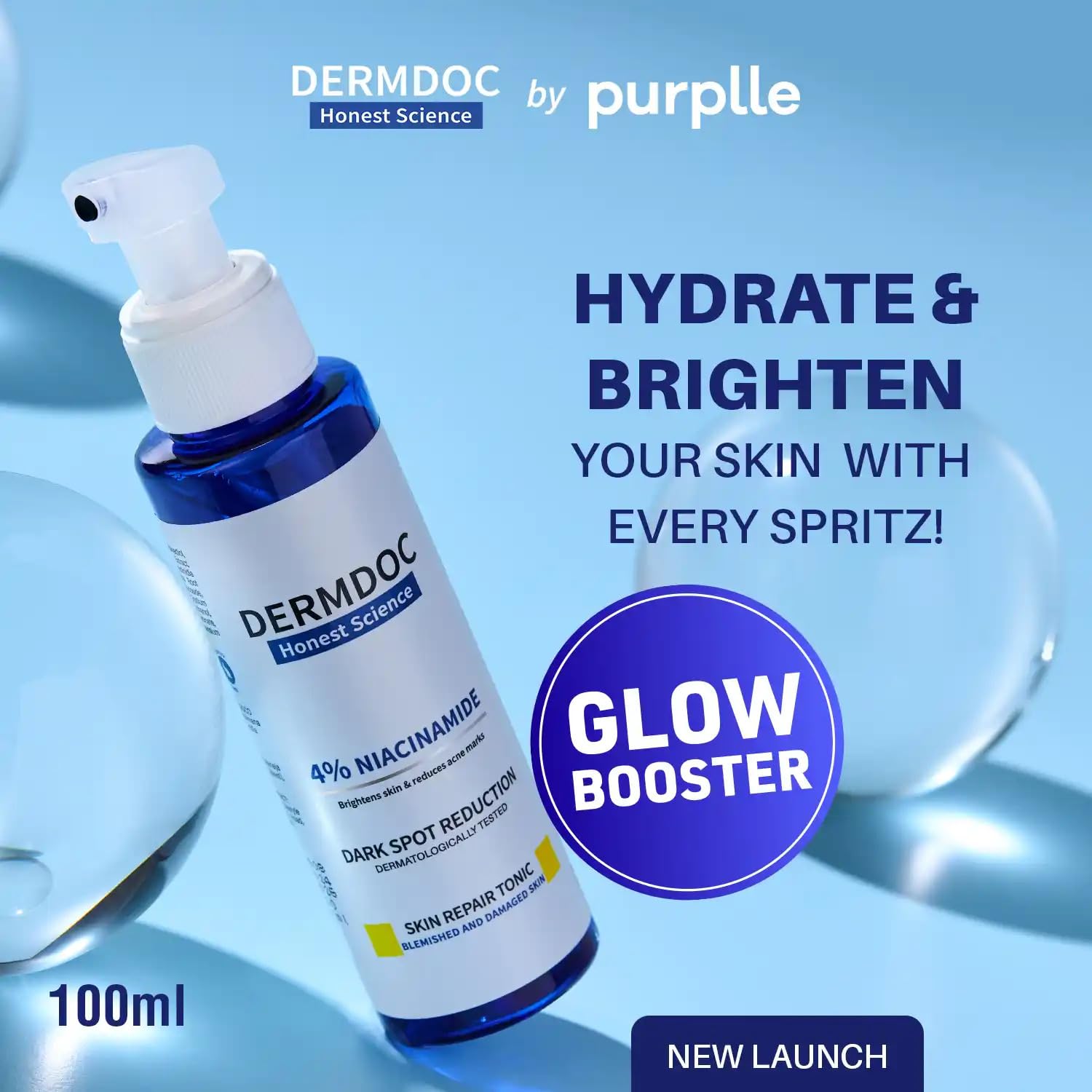 Dermdoc by Purplle 4% Niacinamide Skin Repair Tonic Facial Spray (100ml) | Face Toner | Dark Spot Reduction | Brighten Skin | Reduces Acne Marks 3