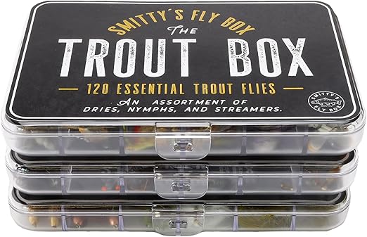 Smitty's Fly Box - Trout Box - Premium Trout Flies - Assortment of Dry Flies, Nymphs, Euro Nymphs, Stimulators, Wooly Buggers and Streamers for Fly Fishing