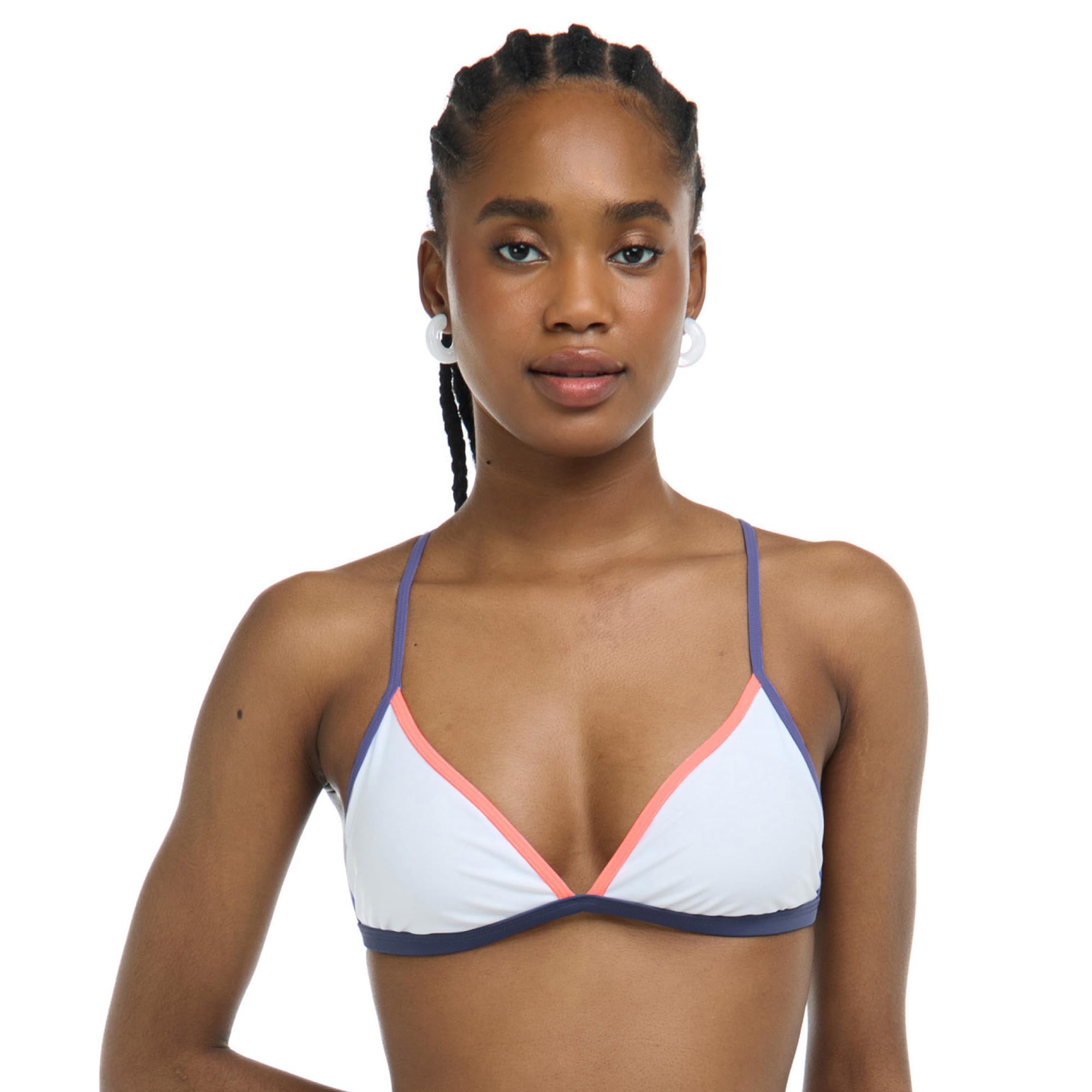 Body Glove Women's Standard Evelyn Fixed Triangle Bikini Top Swimsuit with Adjustable 2-Way Back Detail, White Colorblock