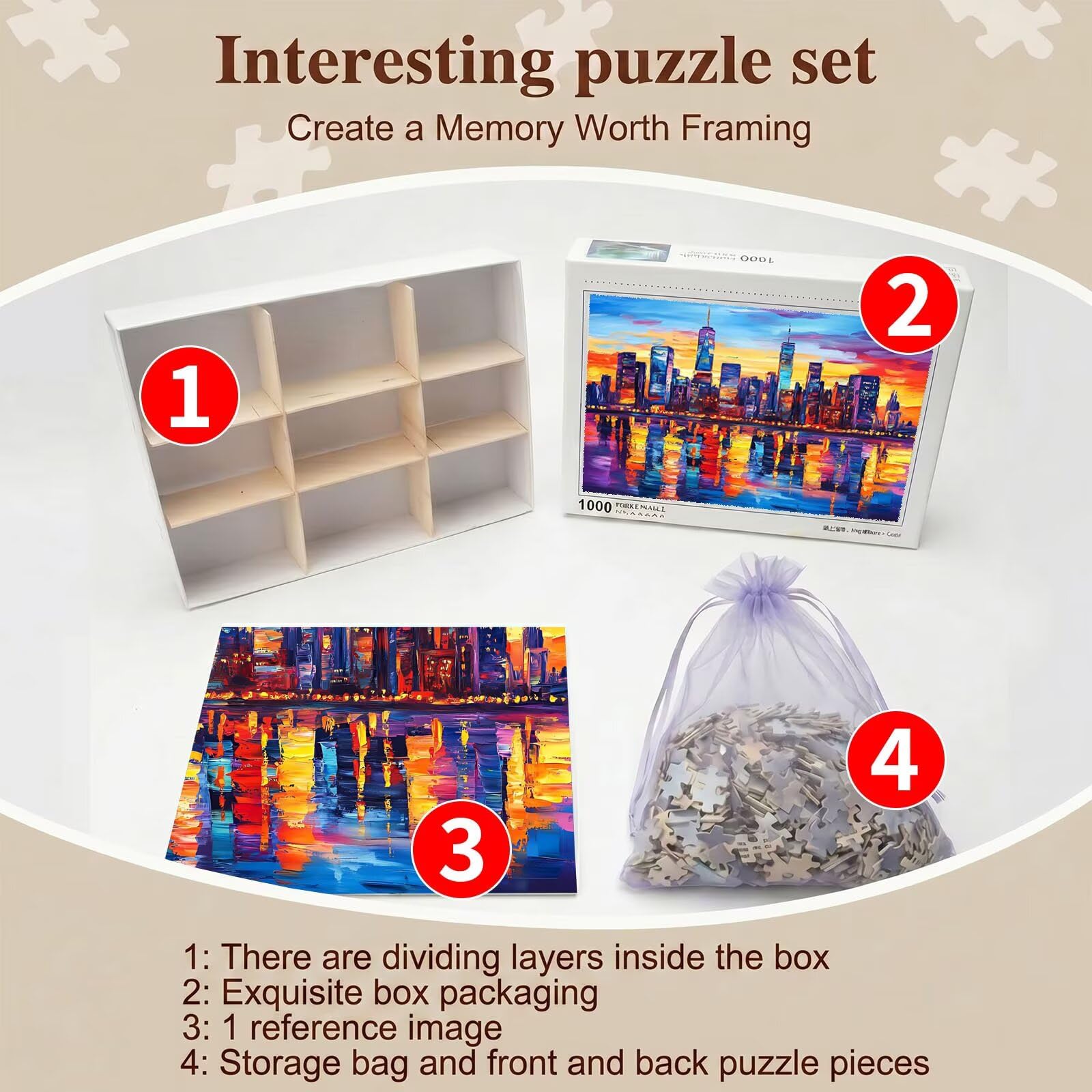 Città colore Puzzle 3000 Pezzi per Adulti, Puzzle in Legno - Collezione Classica con Poster Incluso - Sfida di Concentrazione e Passatempo Antistress, Gioco Educativo per Famiglia, 122 x 81 cm f0-46