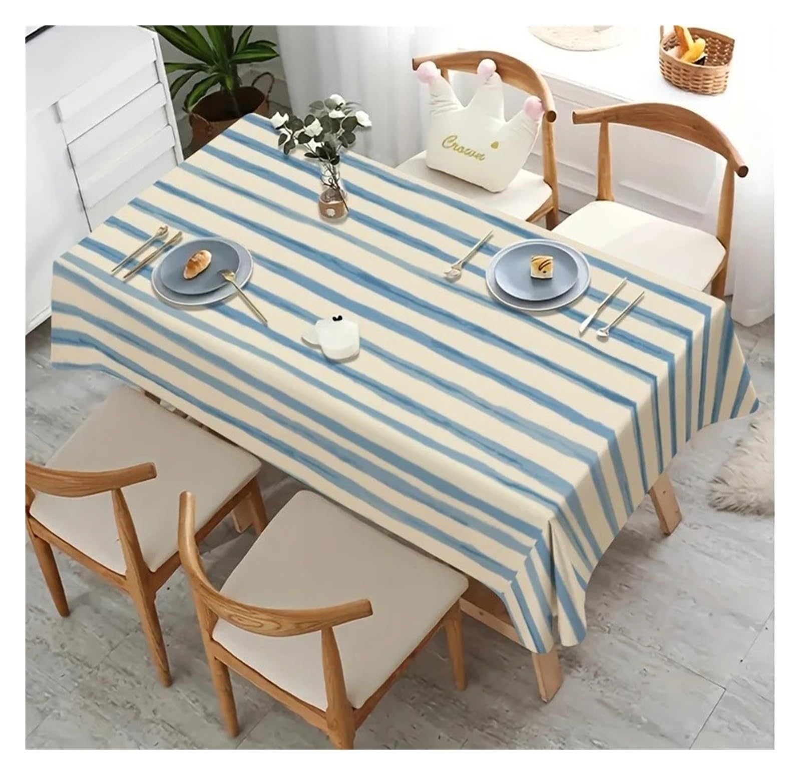BDFJEDS Waterproof Tablecloth Blue White Striped Tablecloths Waterproof Rectangle Reusable Tablecloth For Weddings Party(140x180cm)