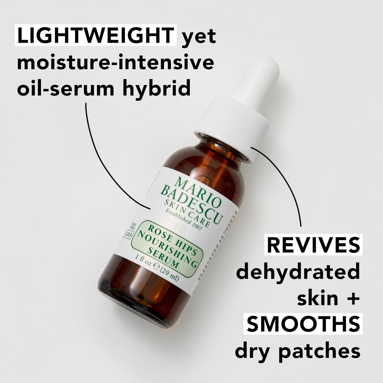 Mario Badescu Rose Hips Nourishing Oil/Serum for Combination, Dry and Sensitive Skin Facial Oil that Moisturizes & Smoothes Formulated with Rosehip Extract & Castor Oil 1 FL OZ (Pack of 1)