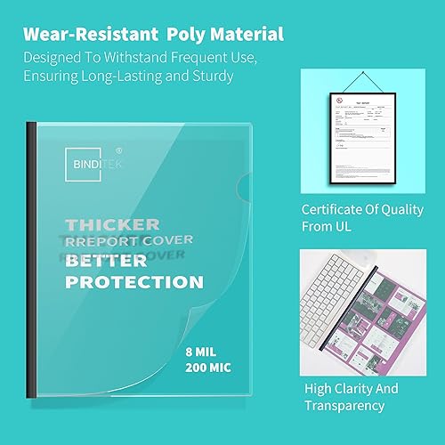 Miniatura 3 de Binditek Paquete de 12 portadas transparentes resistentes con barras deslizantes, capacidad para 100 hojas, carpeta de archivos de barra deslizante
