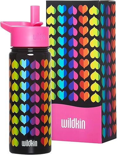 Miniatura 8 de Wildkin Botella de agua de acero inoxidable de 14 onzas para niños y niñas, cuenta con parte superior de popote y asa de transporte, tamaño ideal