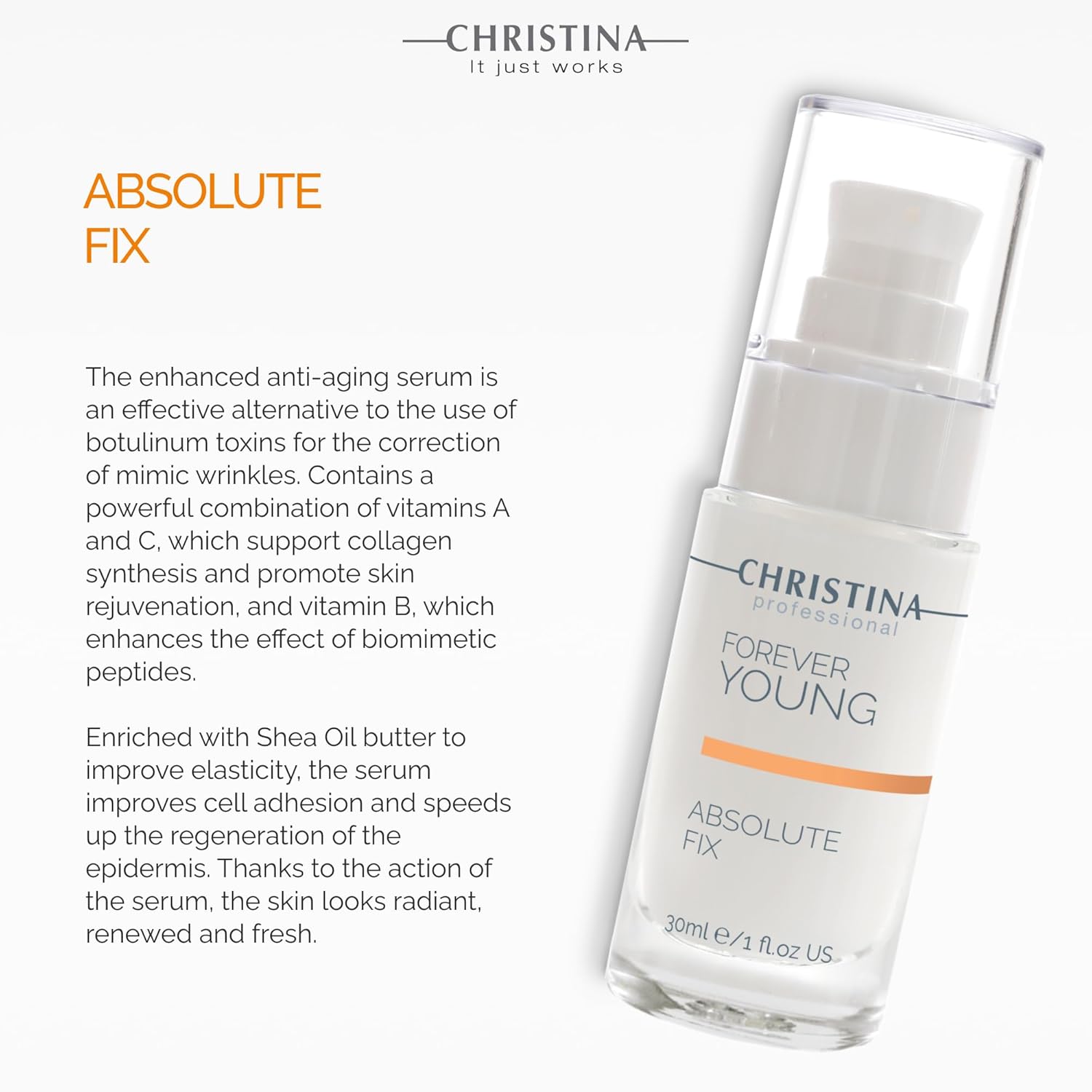 Christina Forever Young Absolute Fix Peptide Serum For Face with Vitamin C | Collagen Boosting, Skin Tightening Effect | Daily Moisturization Face Serum | For Combination, Dry, Normal Skin 30ml - Image 4