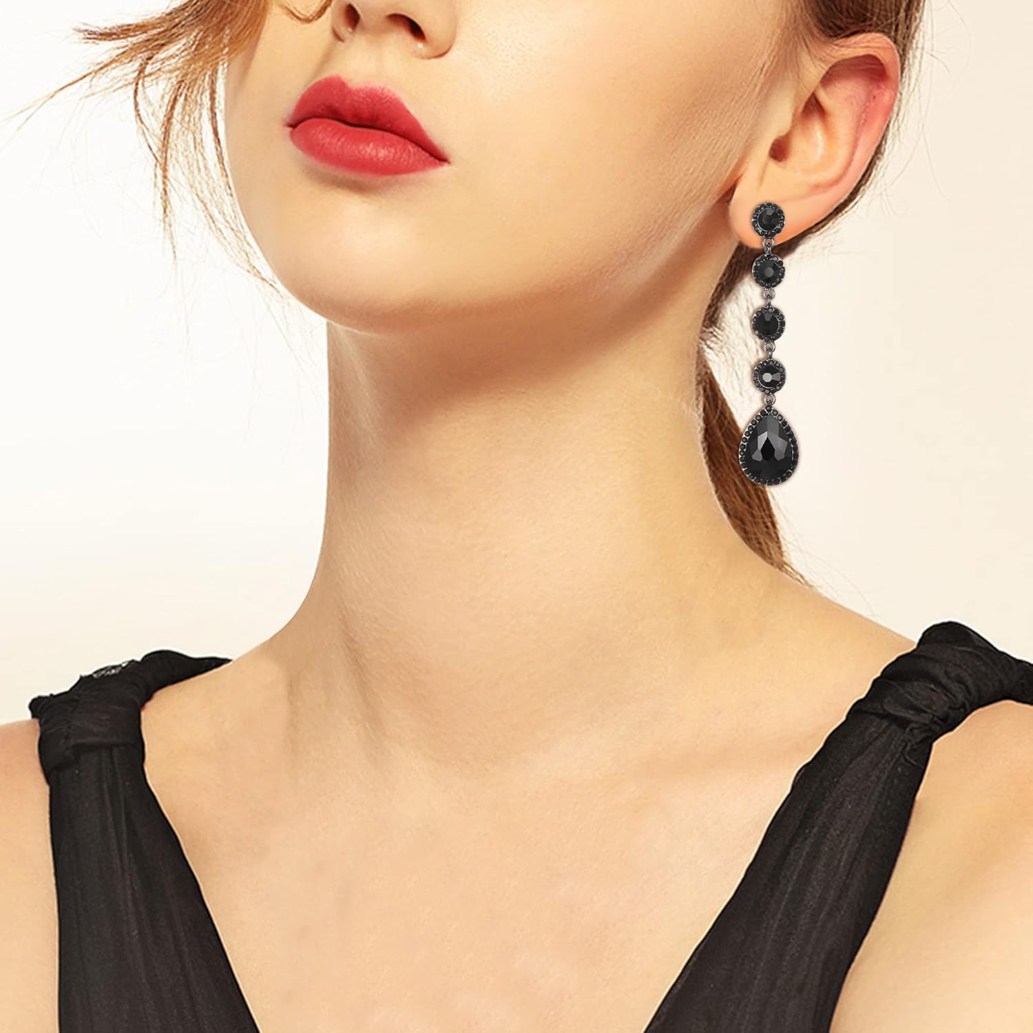 BriLove Women's Elegant Wedding Bridal Crystal Beaded Teardrop Chandelier Dangle Earrings - Image 4