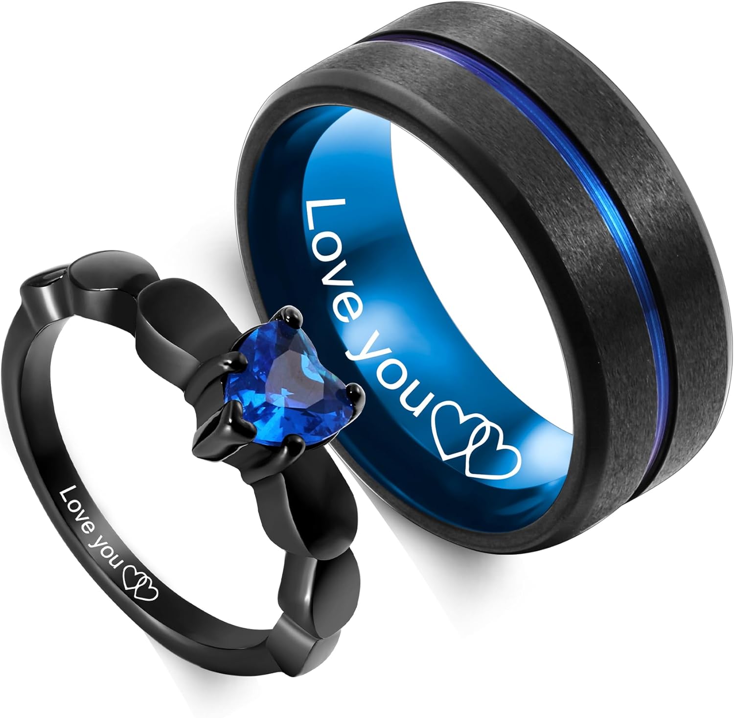 Personalized Matching Couples Rings Set Customized Engraved Name Rings for Couples Stainless Steel Matching Promise Rings for Couples Women Men Wedding Ring Set with Gift Bag