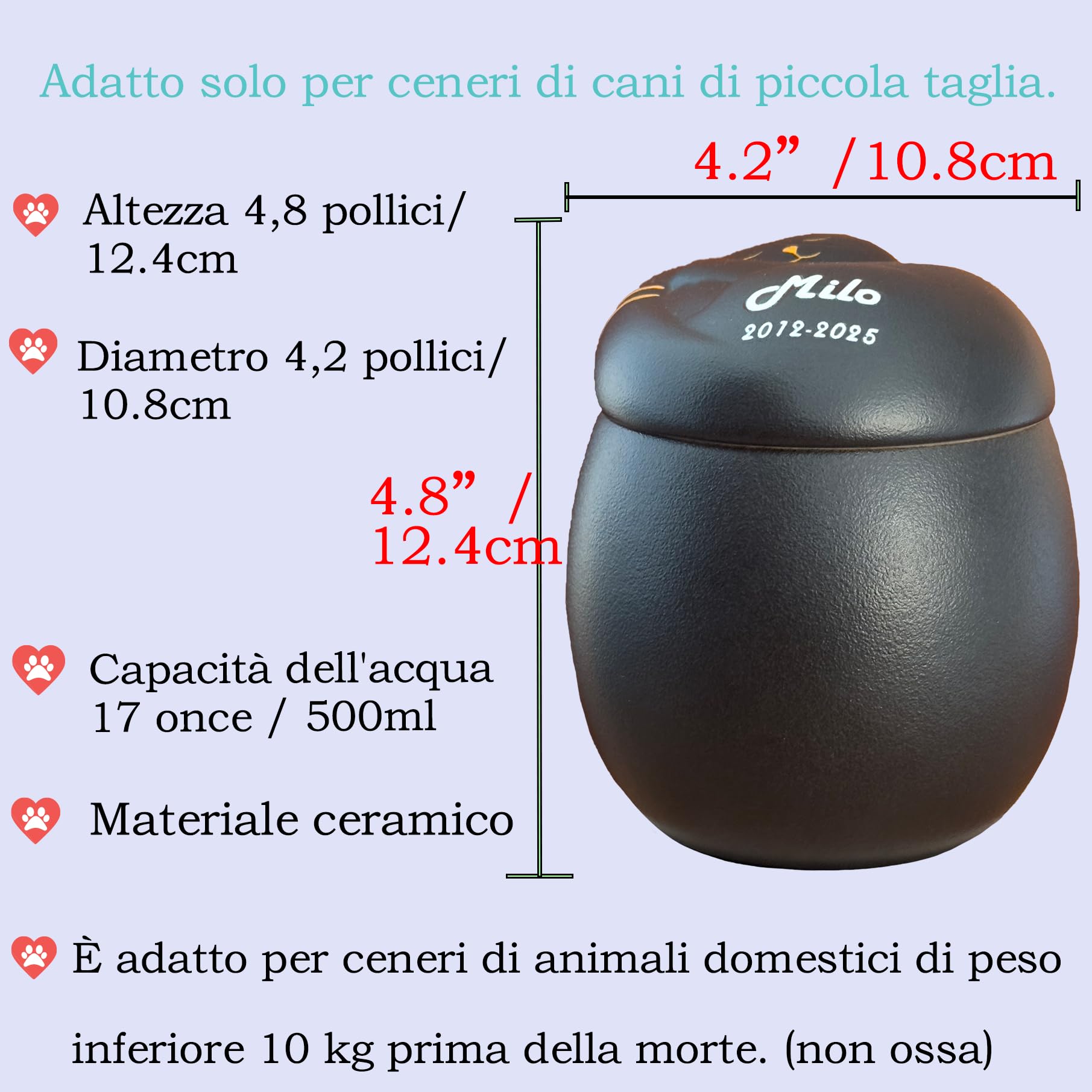 Urna per gatti,Urna per animali domestici per ceneri di gatti, personalizzate personalizzate,Urna in ceramica,Fatto a mano,Urna per piccoli animali (nero)
