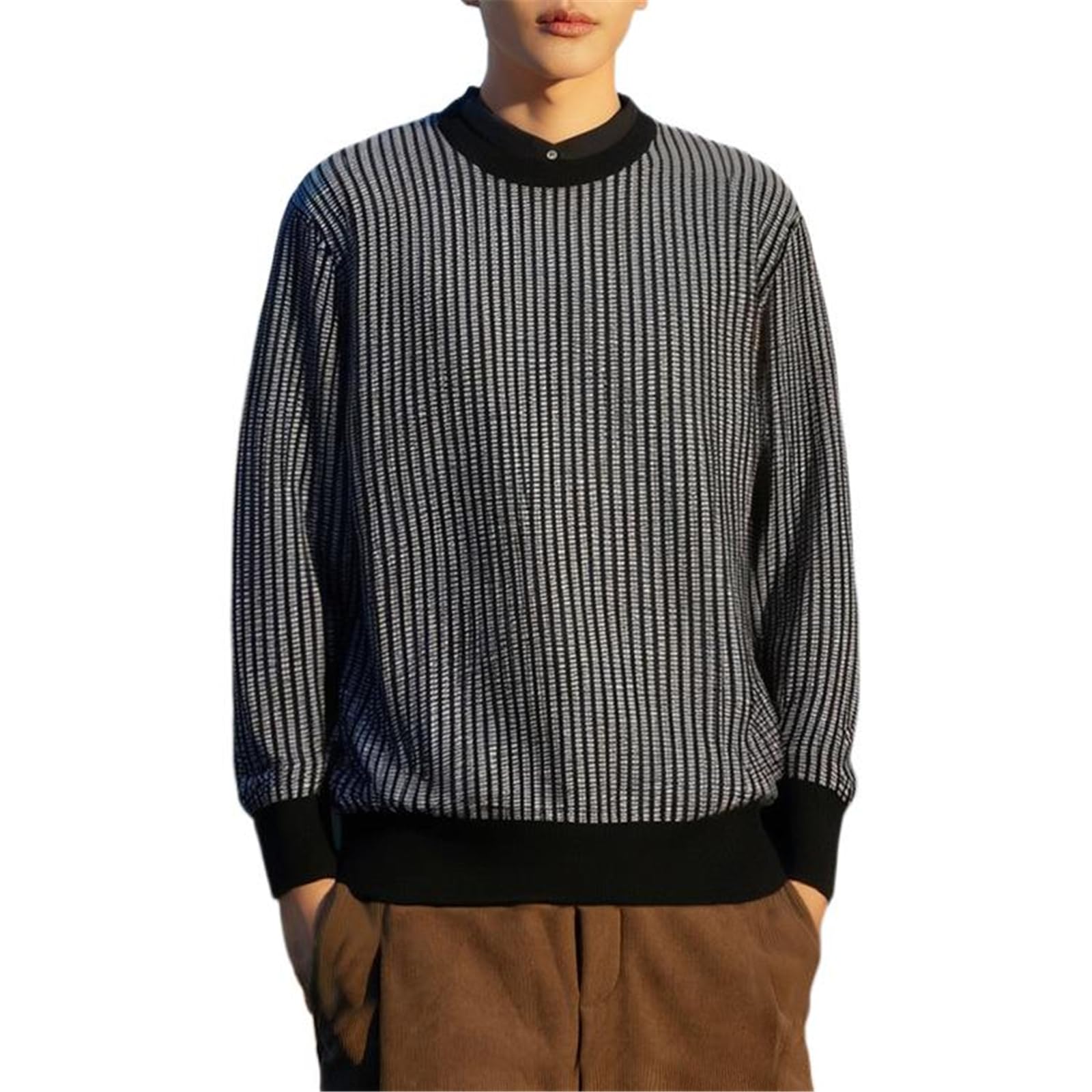 Camisa Falsa De 2 Piezas Jersey Casual Suéter Suelto De Manga Larga De Otoño E Invierno para Hombres
