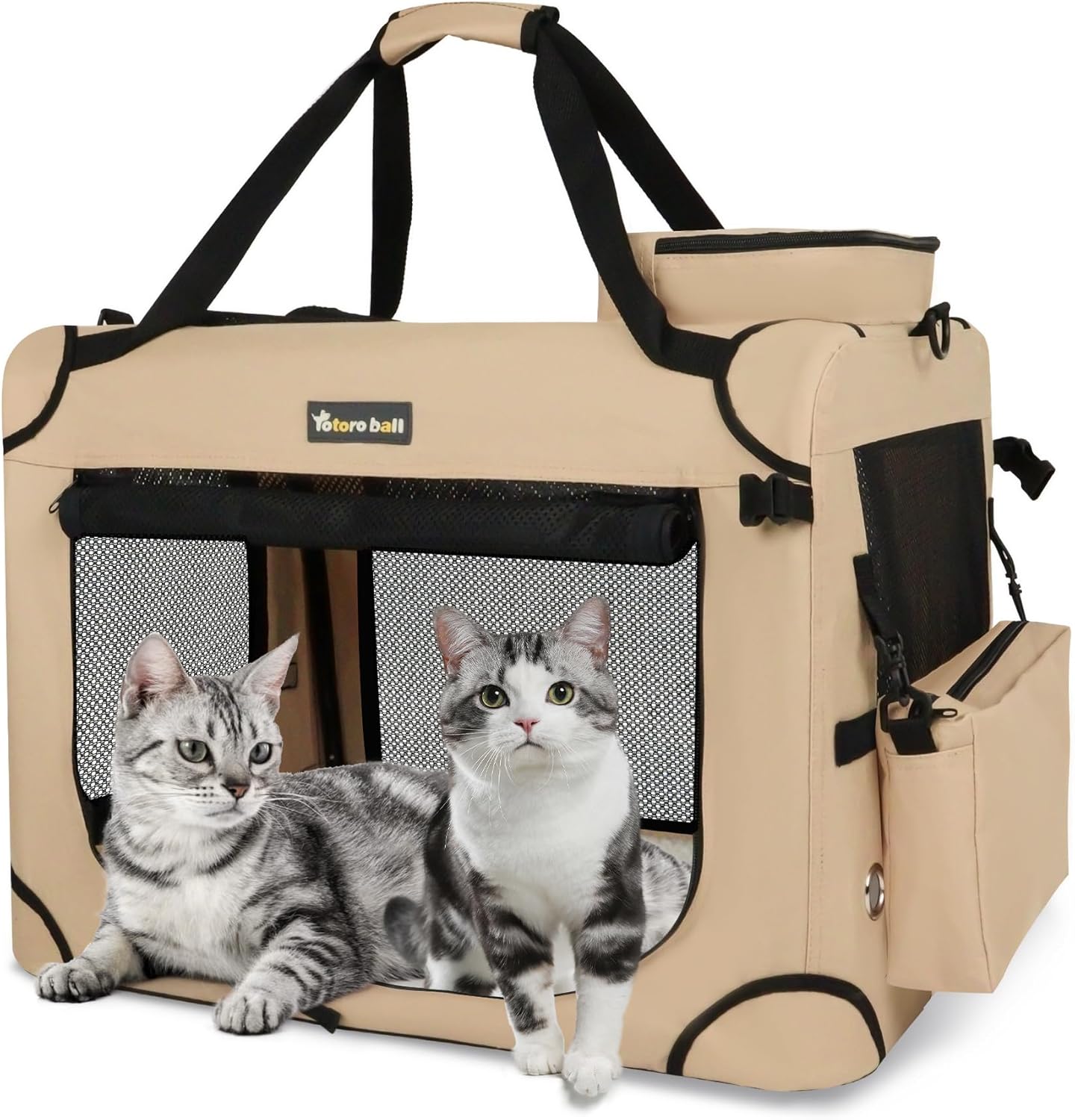 Extra Large Collapsible Cat Carrier for 2 Cats – Travel Crate (Beige)