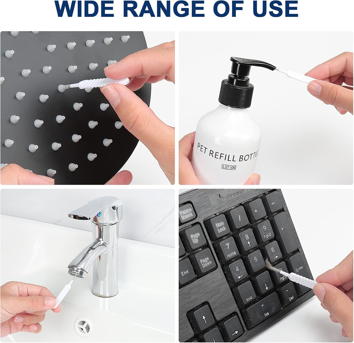 NearMoon Shower Head Replace Parts- 3pcs Shower Nozzle Cleaning Brushes+ 30pcs Silicone Nozzles, Anti-Clogging Cleaning Kit for ShowerHead Replacement, Let Shower Head Keep Working
