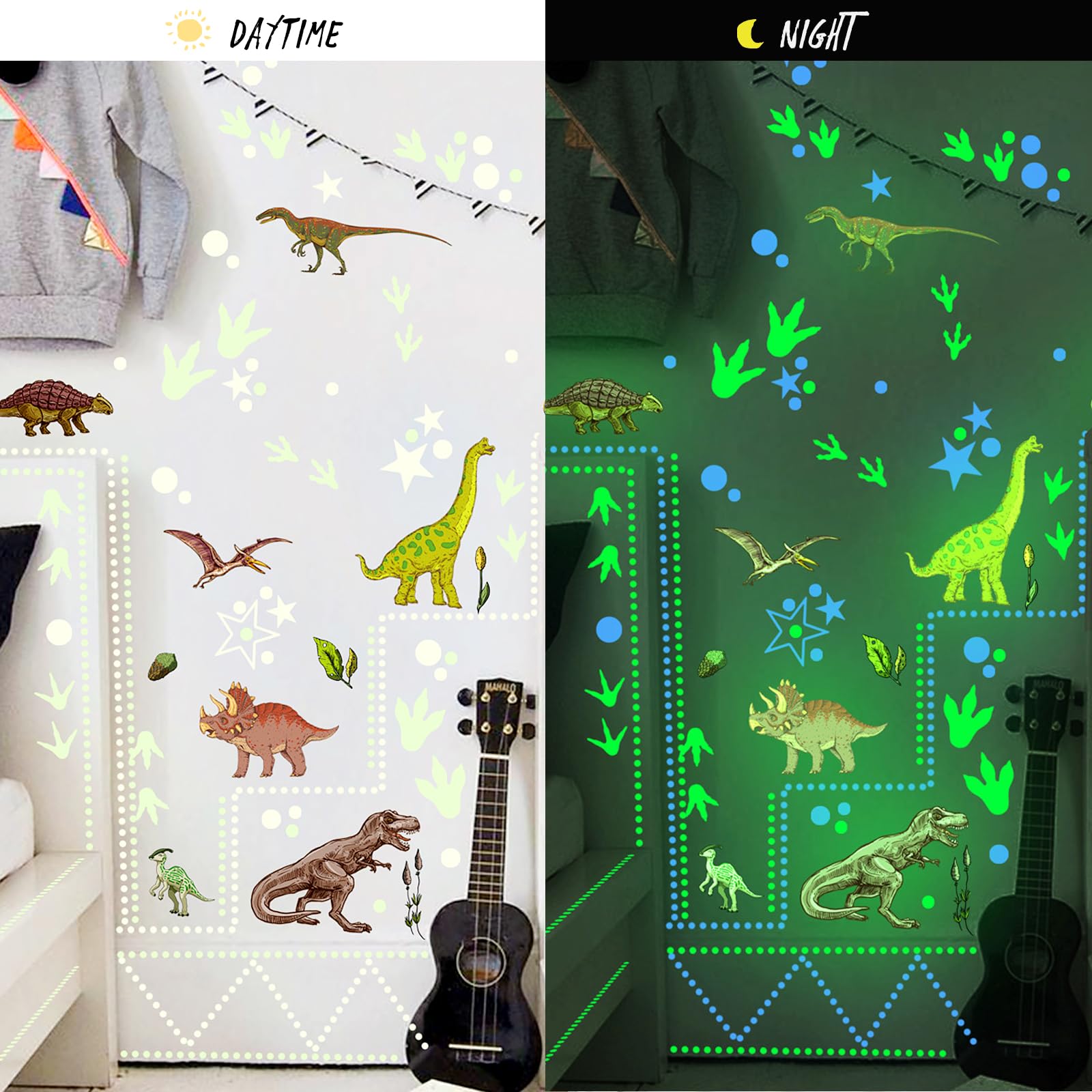 SNAIL GARDEN 688PCS Glow in The Dark Dinosaur Stickers, Luminous Wall Decors for Kids Bedroom Nursery Living Room Decor (Green Light) - Image 3