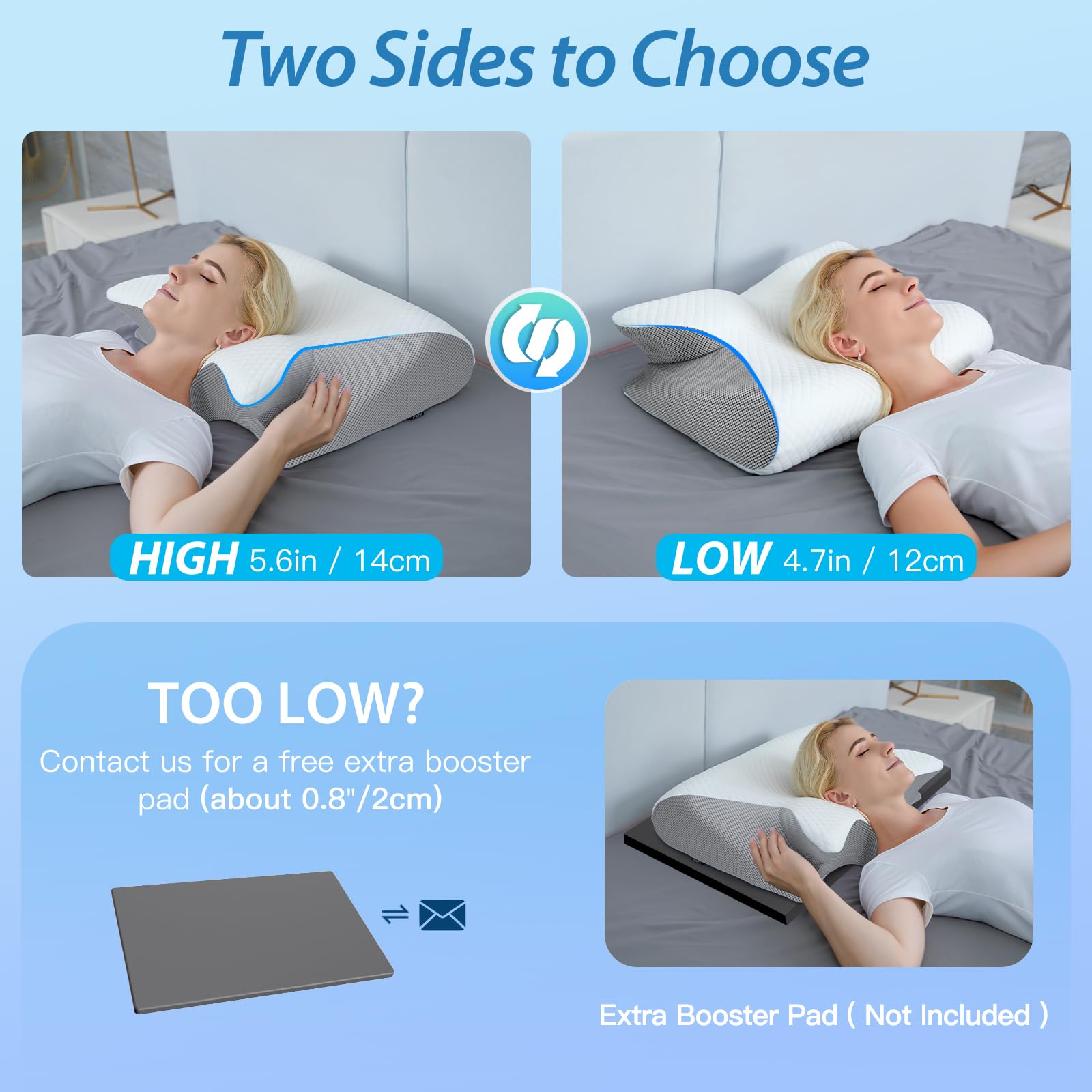 HOMCA 2 in 1 Ergonomisches Nackenkissen Memory Foam 60x40x12/14cm Grau