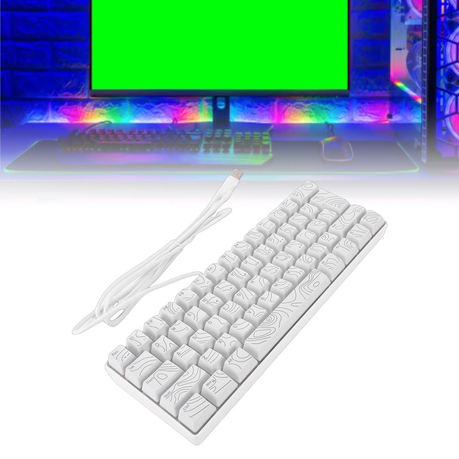 Luqeeg Klawiatura do Gier z 61 Klawiszami Rgb 60% Mechaniczna Podświetlana Klawiatura Rgb 8 Jednokolorowa Klawiatura Przewodowa, Ergonomiczna Konstrukcja Anti Ghosting Wysoka (WHITE)