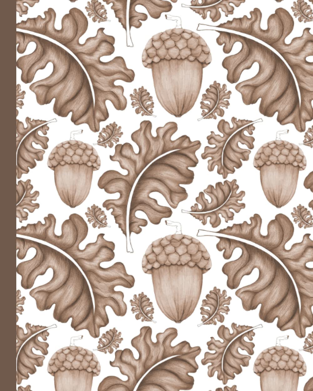Vintage Brown Acorns and Oak Leaves Notebook: Lined Composition Book, Journal, Diary, Workbook, Notepad for Students, Children, Adults, Wide Ruled, 120 pages