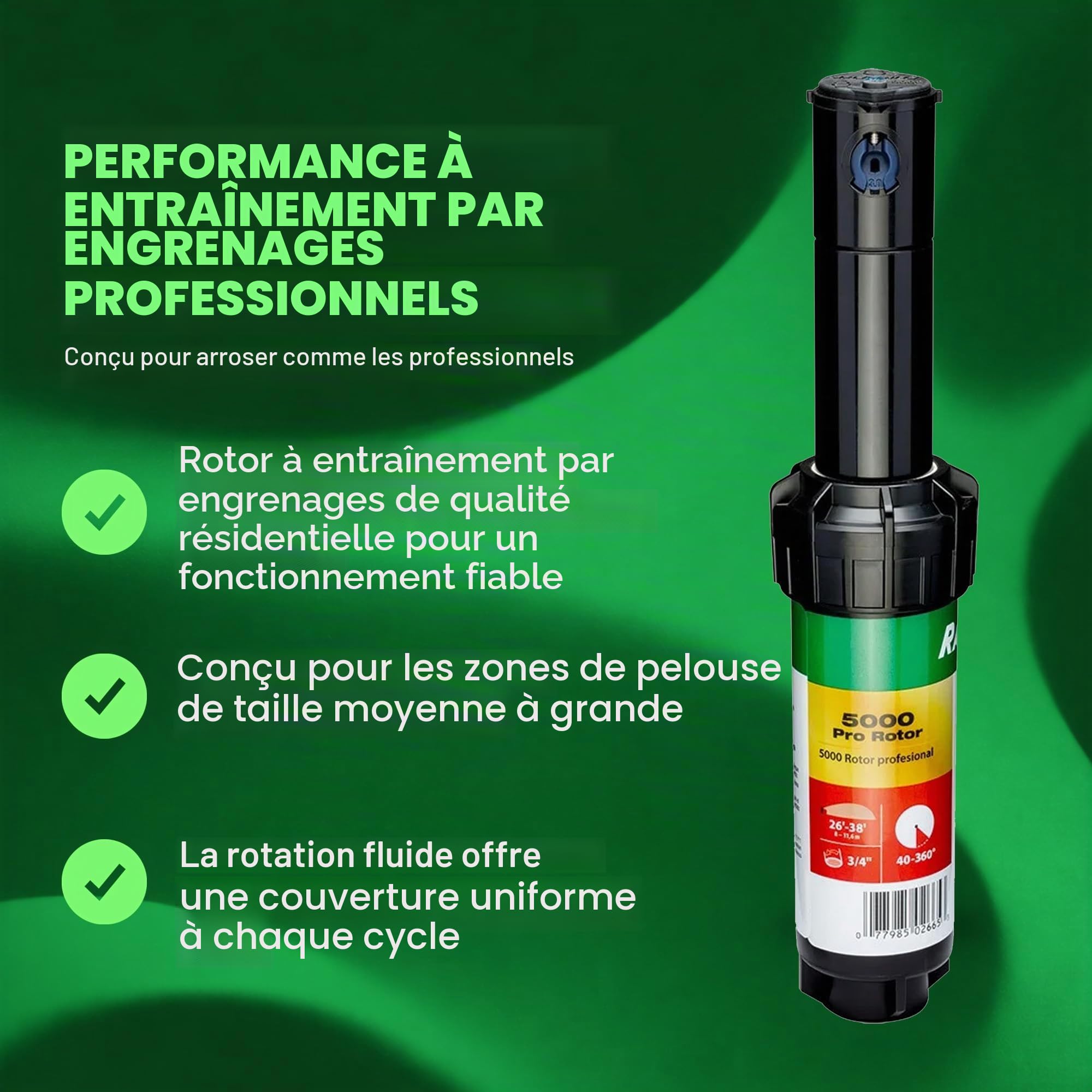 Rain Bird 5000 Série 5004 PC Lot de 10 têtes d'arrosage Rotor réglables de 40 à 360 degrés, système d'irrigation escamotable de 10,6 cm, Distance de pulvérisation d'eau de 75 à 150 cm (Y54007)