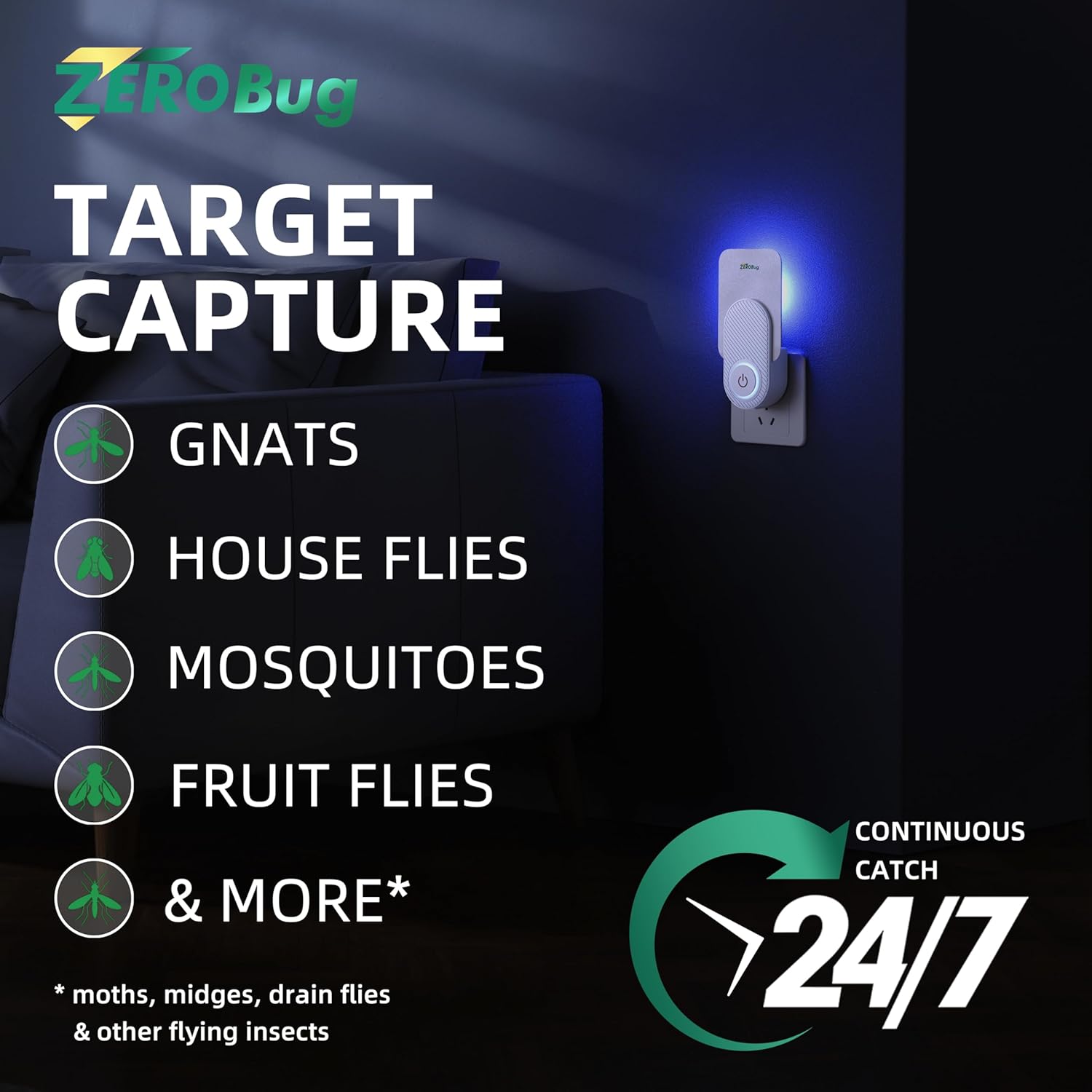 Fruit Fly Traps for Indoors, 4X Target Capture Rate Traps (2 Device & 10 Sticky Refills) for House & Fruit Fly, Gnat, Mosquito with UV & Blue Light, Plug in Bug Catcher & Killer for Indoor