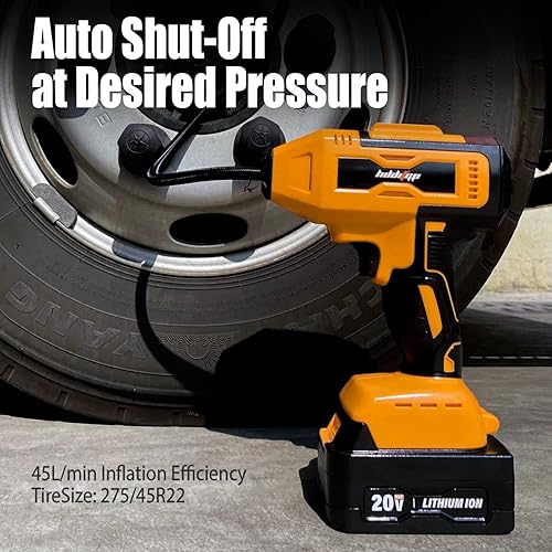Miniatura 4 de HDDIFGP - Compresor de aire para inflador de neumáticos bomba inalámbrica de 20 V con batería recargable de iones de litio adaptador de corriente de
