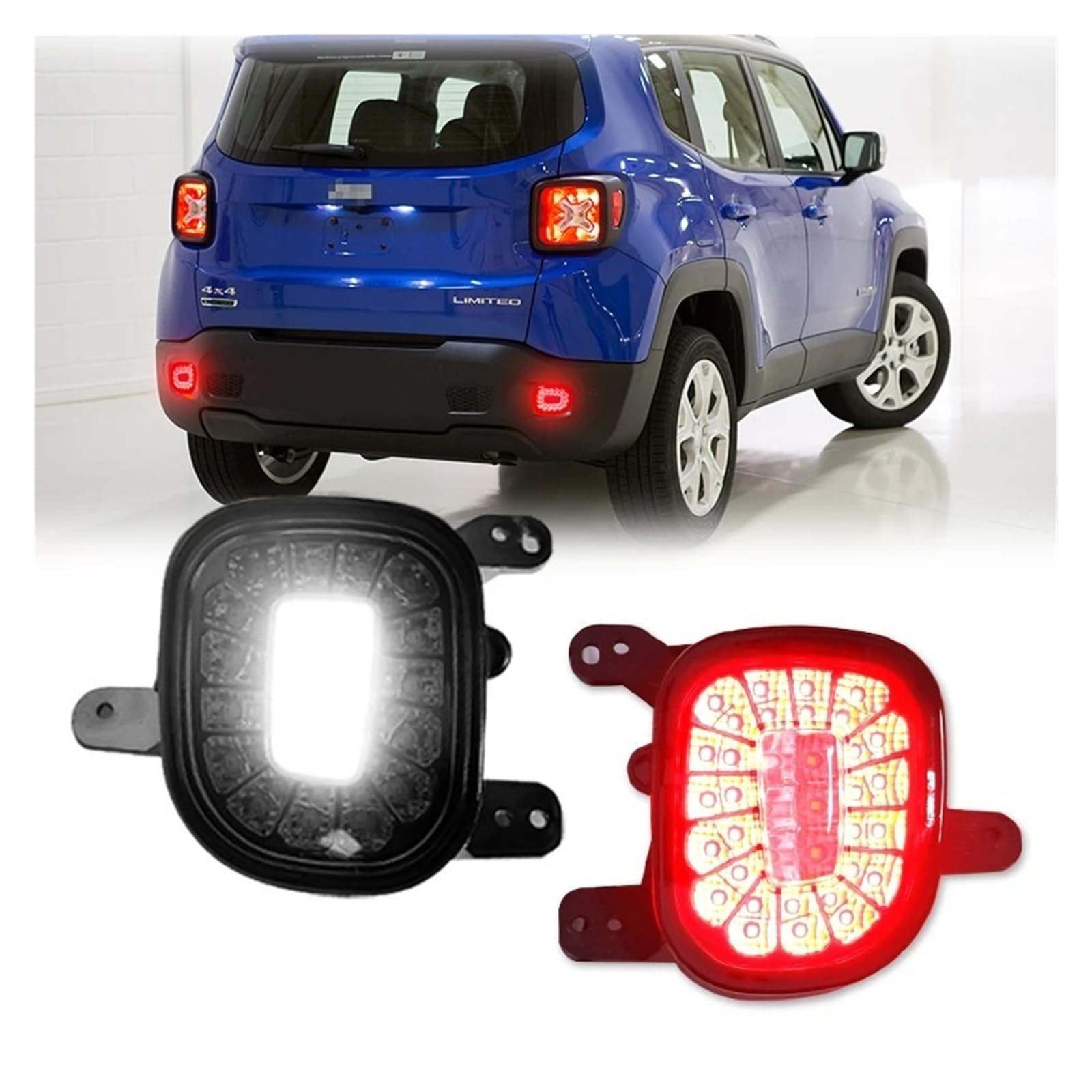 For Jeep Renegade 2015-2019 Riflettori paraurti posteriori Coda rossa/freno, fendinebbia posteriori e luci di retromarcia bianche 2 pezzi(Smoked Lens)