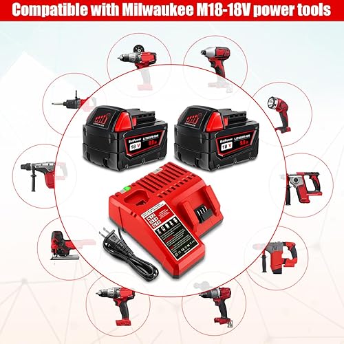 Miniatura 2 de BatPower Paquete de 2 baterías de alto rendimiento de 18 V 9.0 AH 48-11-1880 con cargador combinado de repuesto para batería y cargador Milwaukee