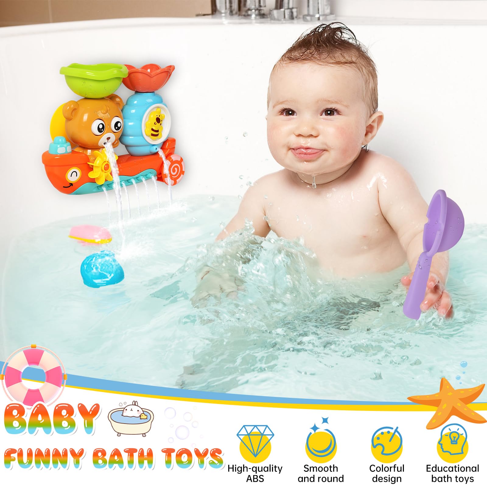 Yokuni Giochi Bagnetto Neonato, Giochi Vasca da Bagno Bambini con Due Potenti Ventose, Giochi per Bagnetto, Non Richiede Batterie, Adatto per Bambini di 1, 2, 3, 4 Anni