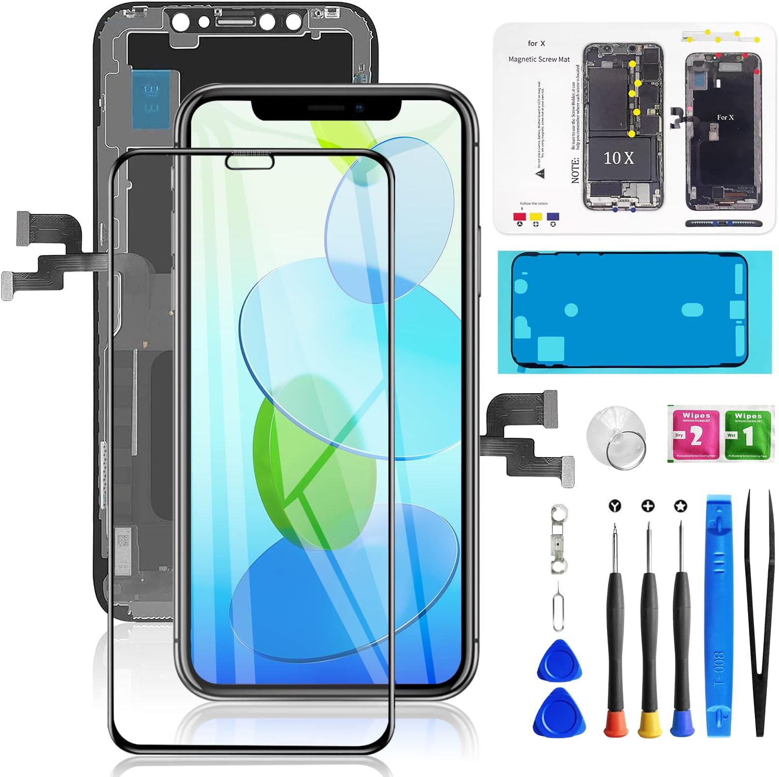 Mobkitfp for iPhone X Screen 5.8 inch, LCD Display Digitier with 3D Touch & Face ID for A1865/A1901/A1902 with Tools+Waterproof Adhesive+Screen Protector