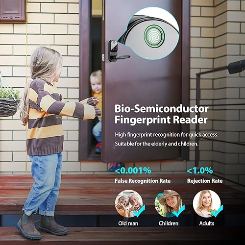 Miniatura 2 de CATCHFACE - Cerradura inteligente, cerradura de puerta con huella digital habilitada para Bluetooth y pantalla táctil, cerradura inteligente TTLock,