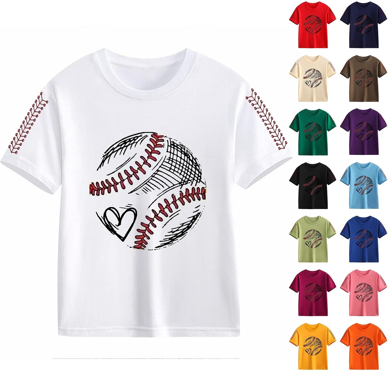 Vintage Baseball Print T-Shirt for Girls Boys Short Sleeve Game Day Athletic Tops Graphic Tees Kids Crewneck T-Shirt