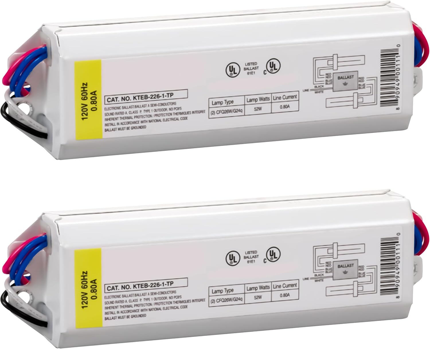 OHLECTRIC (2 Pack Replacement for Keystone KTEB-226-1-TP CFL Electronic Fluorescent Ballast | 2 Lamp 26W & 120V Input with Rapid Start | Thermally Protected Design for Enhanced Safety and Efficiency