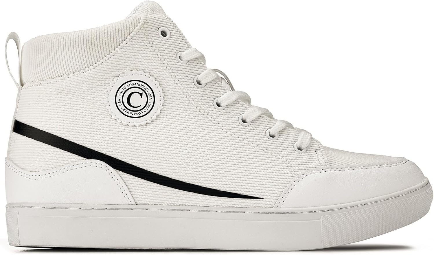 CALTO Men's Invisible Height Increasing Elevator Shoes - Off-White/White Sole Lace-up Corduroy Ankle Top Sneak-Boot - 2.6 Inches Taller - S4131 - Size 10 D(M) US - Image 2
