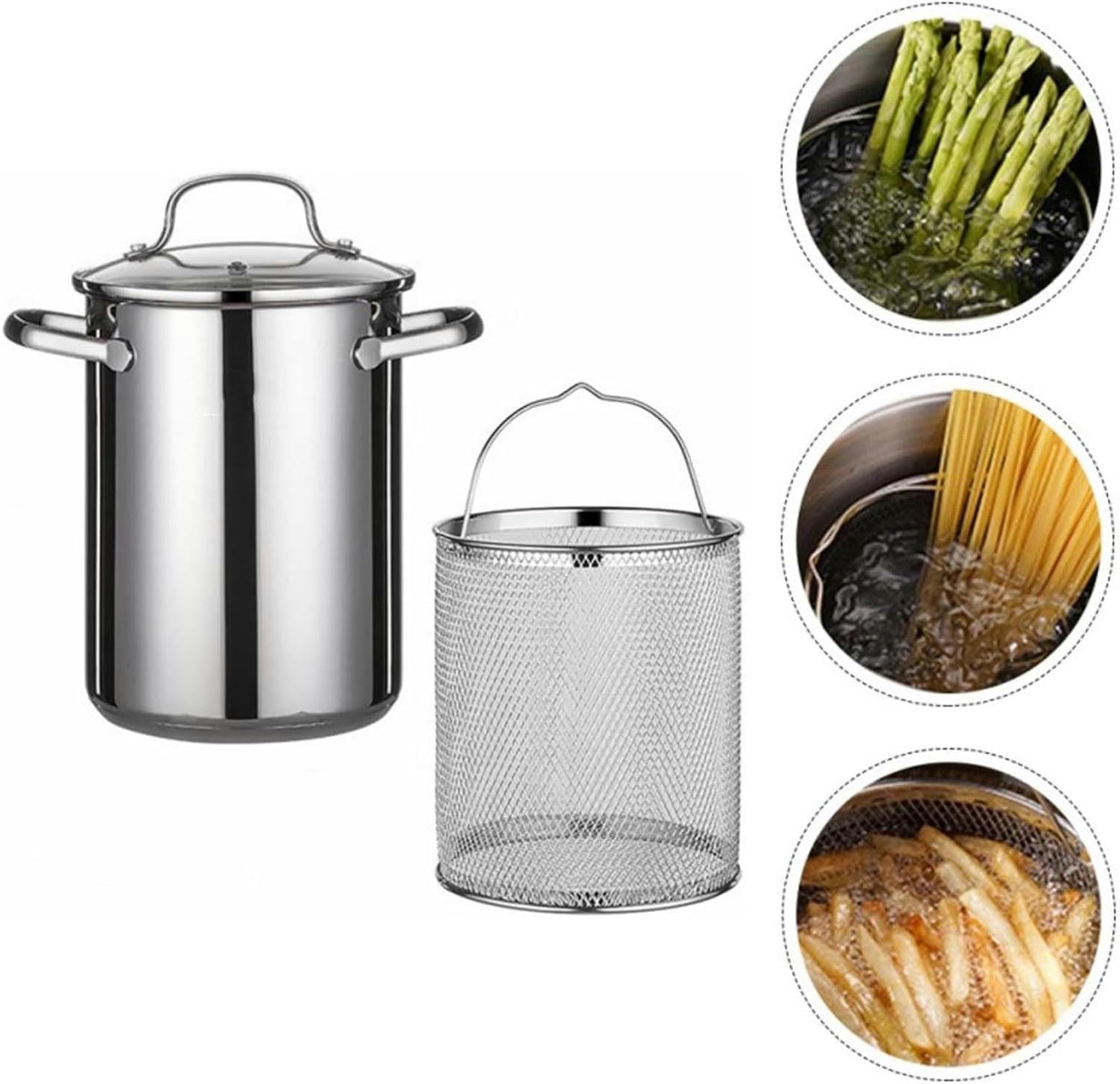 Marmite À Asperges avec Couvercle en Verre Et Passoire - Cuiseur Vapeur en Acier Inoxydable pour Légumes, Spaghettis, Pâtes, Cuisinière pour La Cuisine À Domicile