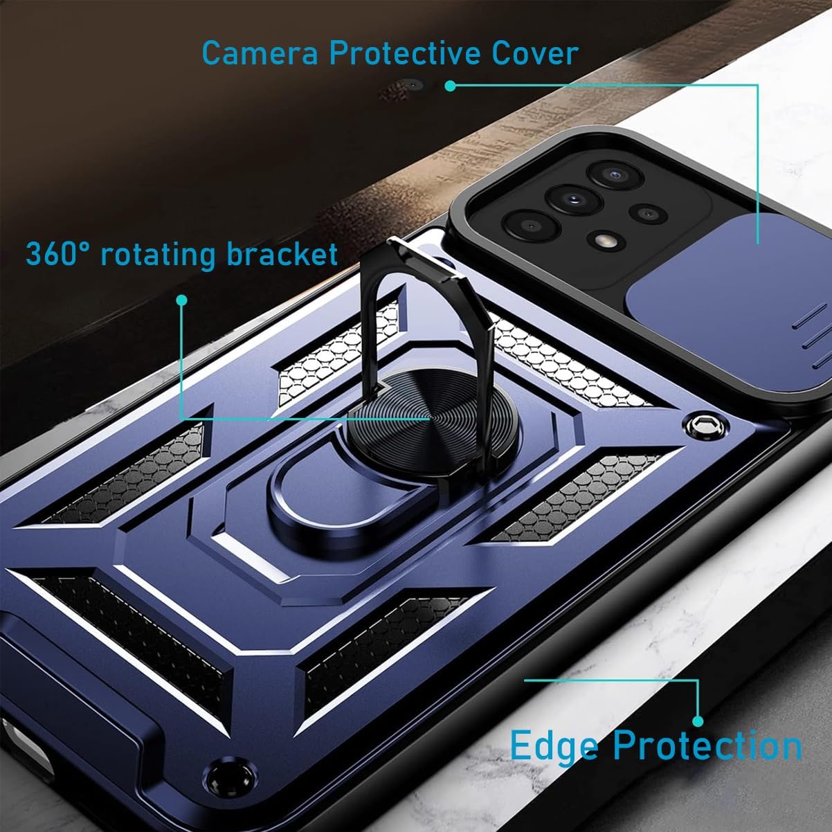 2-in-1 Case for Motorola Moto E14 / G24 /G04 Tempered Glass Case with Slide Camera Protection Cover Screen Protector Phone Case Heavy Duty Military Grade Protective Cover phone holder Case,Blue 8 719AtMu5swL. AC SL1202