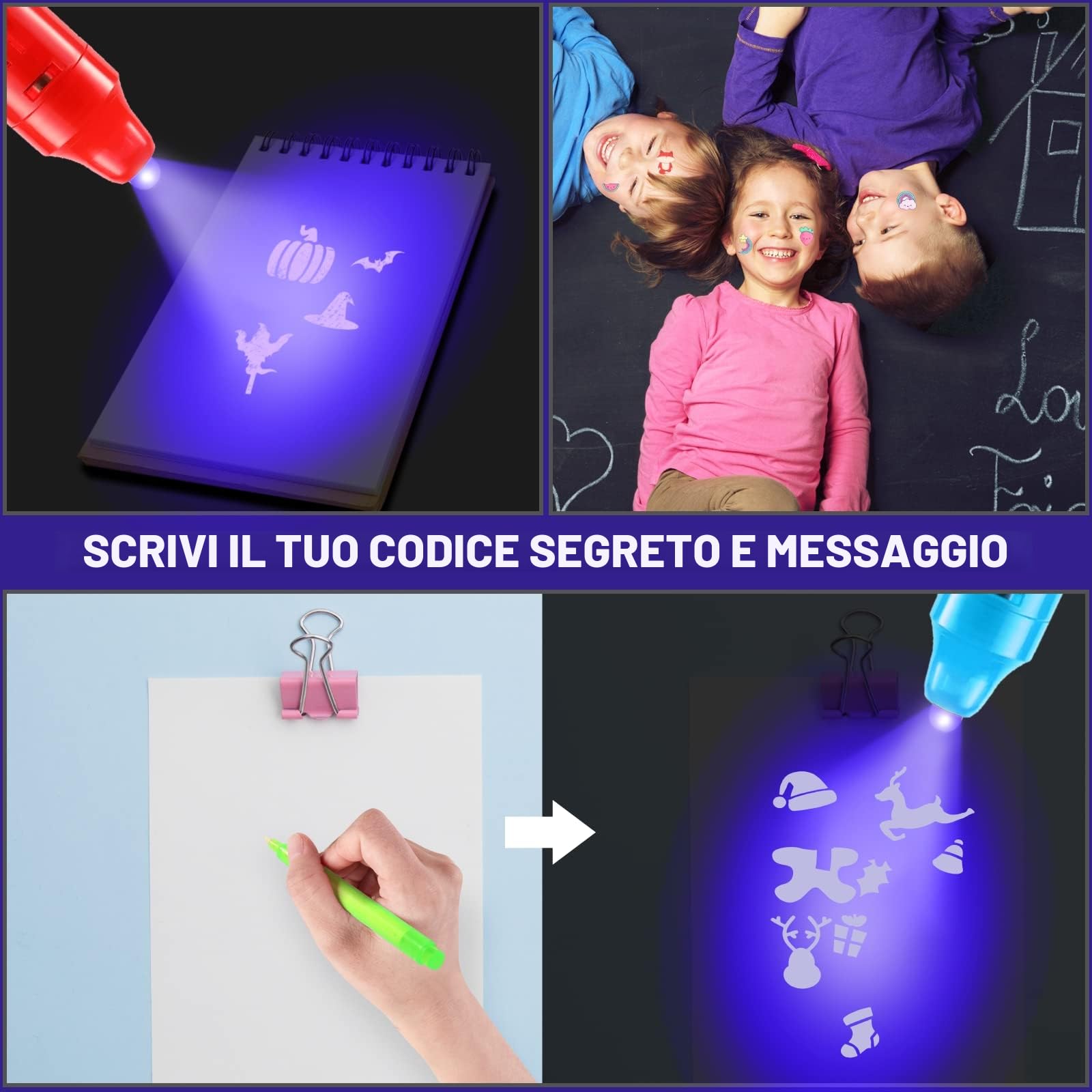 DazSpirit 36 PCS Penna Inchiostro Invisibile con Simpatiche Carte Animali e Sacchetti Regalo, Penna Invisibile con Luce Gadget Compleanno Bambini, Inchiostro Magiche per Scrivere Messaggi Segreti