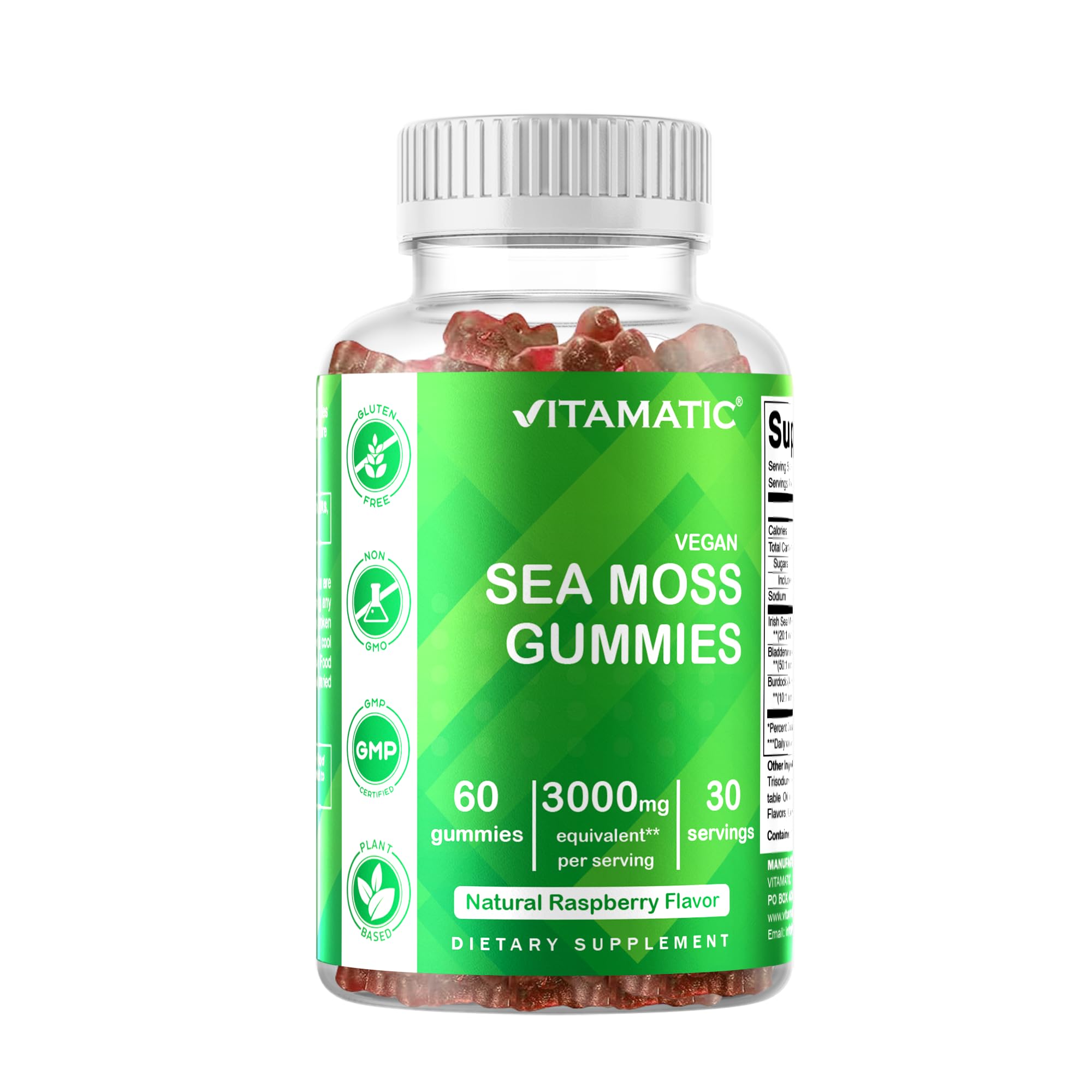 Vitamatic Irish Sea Moss Gummies with Bladderwrack & Burdock Root - 3000 mg - 60 Vegan Gummies