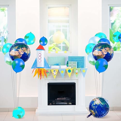 Miniatura 6 de Zhanmai 48 globos de globo de la tierra, 8 globos de planeta de aluminio de 22 pulgadas, 40 globos de látex de mapa del mundo de 12 pulgadas para